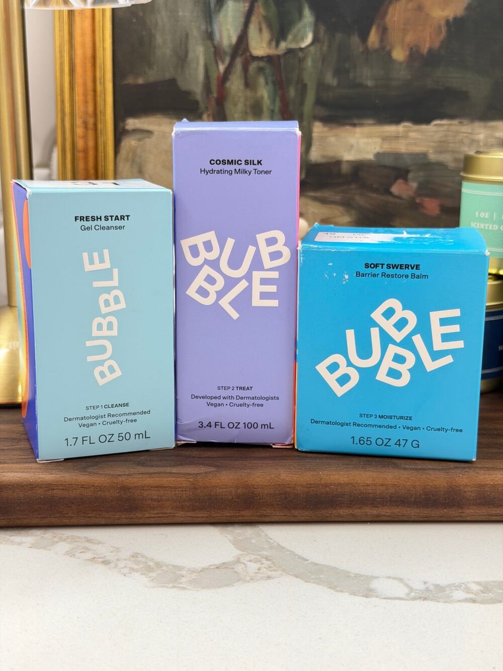 Bubble Skincare Lot (3 Pc) Fresh Start Cleanser Cosmic Silk Toner Balm NIB